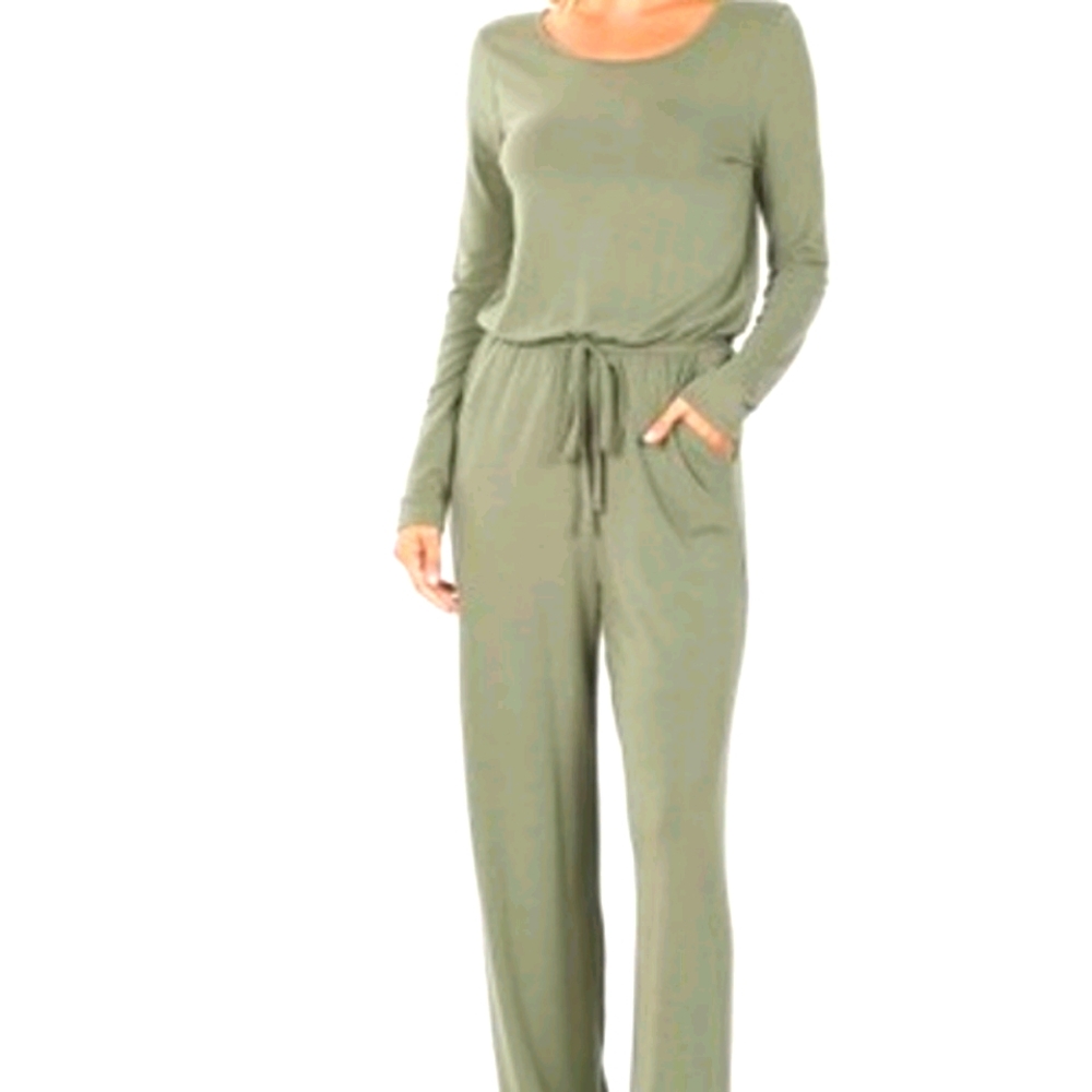 NWOT Light Olive Tie-waist Wide Leg Pocket Jumpsuit